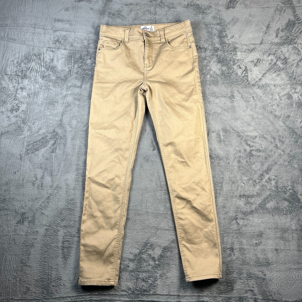 Jordache Khakis Pants Womens 16 Beige Stretch Flat Front Skinny Leg Casual
